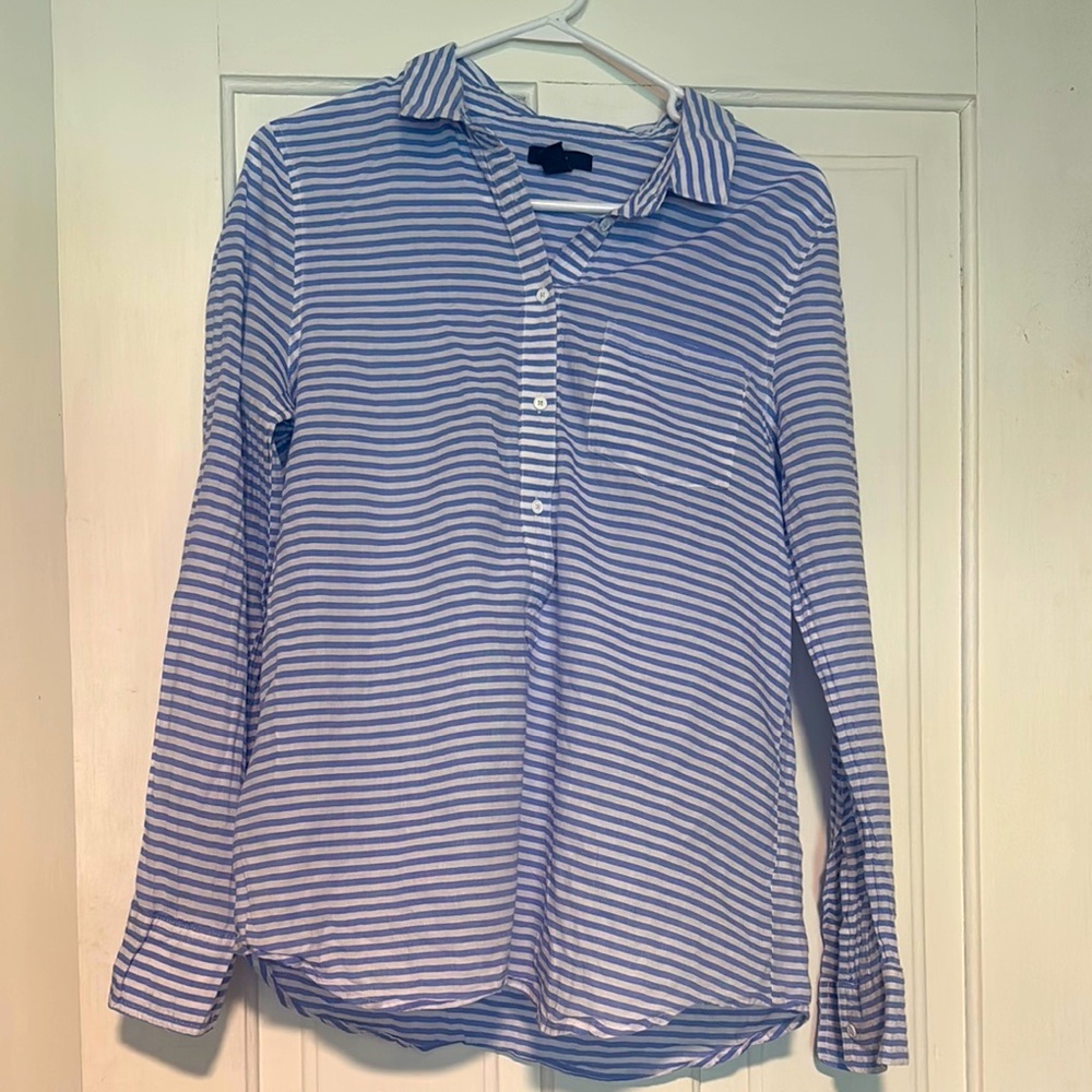 Blue and White Striped Button-Up Shirt- Gap Medium